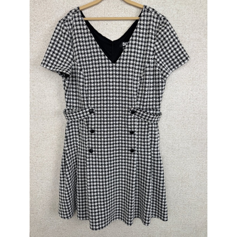 DKNY Fit & Flare‎ Mini Dress Plus Size 16 Black & White Gingham